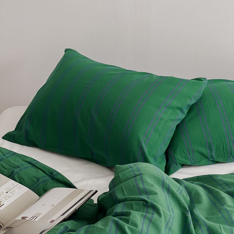 pillowcase-03004 グリーン ダブルストライプ 枕カバー 2枚