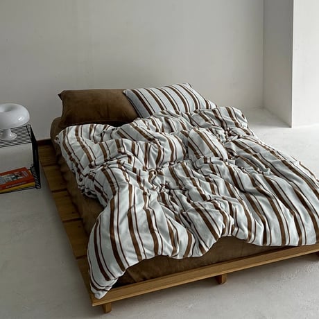 beddingsets-03061　mint×brown あたたか ファイバー厚手 起毛 ストライプ 布団カバーセット