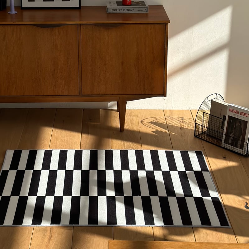 rug-03068 ホワイト＆ブラック ストライプラグ 80×120cm 100×160cm