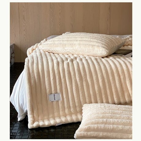 pillowcase-03014　ストライプ ラビットファー ふわふわ毛布 枕カバー 2枚セット