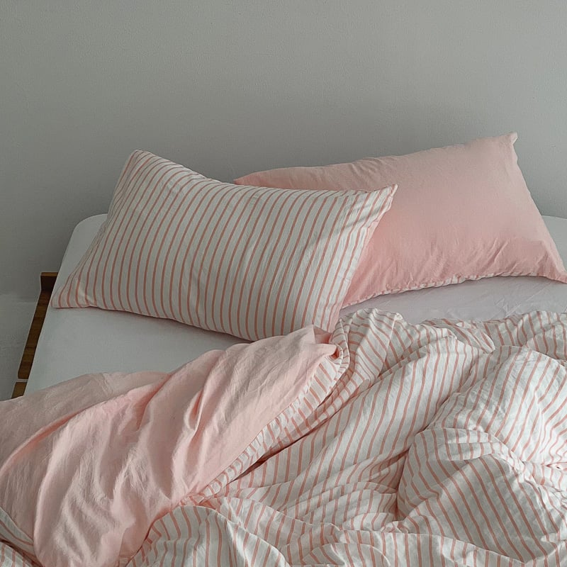 beddingsets-03050 ピンクストライプ リバーシブル 布団カバー