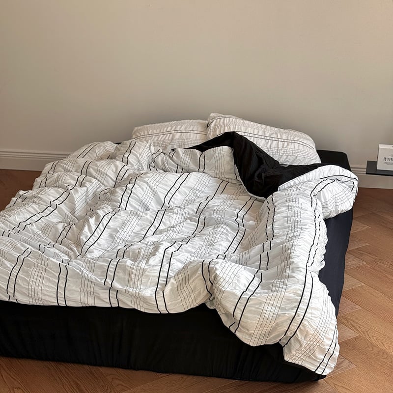 beddingsets-03062 white×black ストライプ 布団カバーセット |