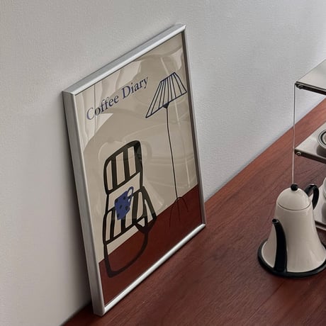 予約販売7月上旬～7月中旬頃発送予定　poster-03179　Coffee Diary シルバーフレーム付き カフェポスター 30×40cm