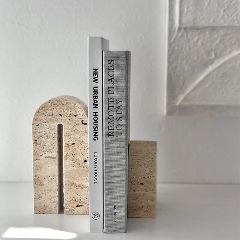 ブックエンド2個セット　大理石　トラバーチン　インテリア bookend-03012-1.jpg
