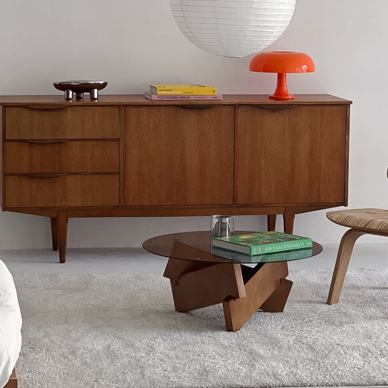 table-03176 ウッドベース ラウンドガラス コーヒーテーブル 70cm