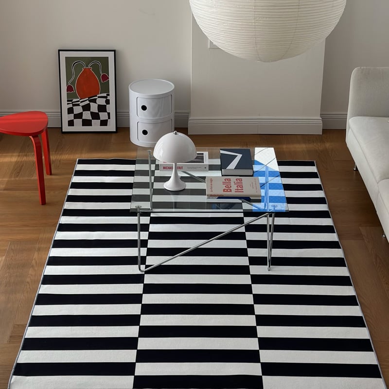 rug-03067 ホワイト＆ブラック ストライプラグ 140×200cm 160×230cm