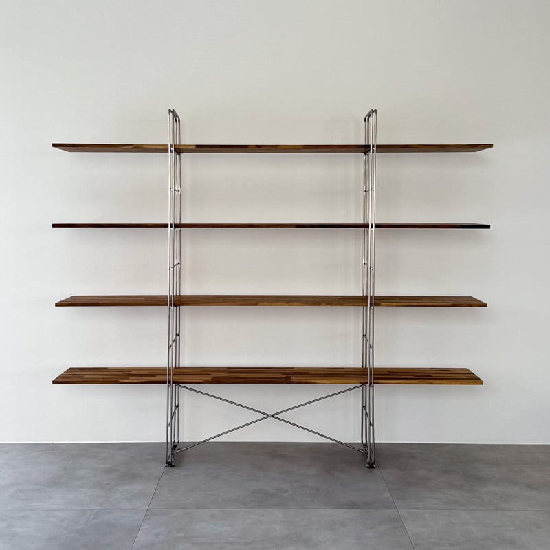 ダークブラウン木製オープンシェルフ 4段 rack-03089 天然木 ダークブラウン ステンレスフレーム 4段 ユニット