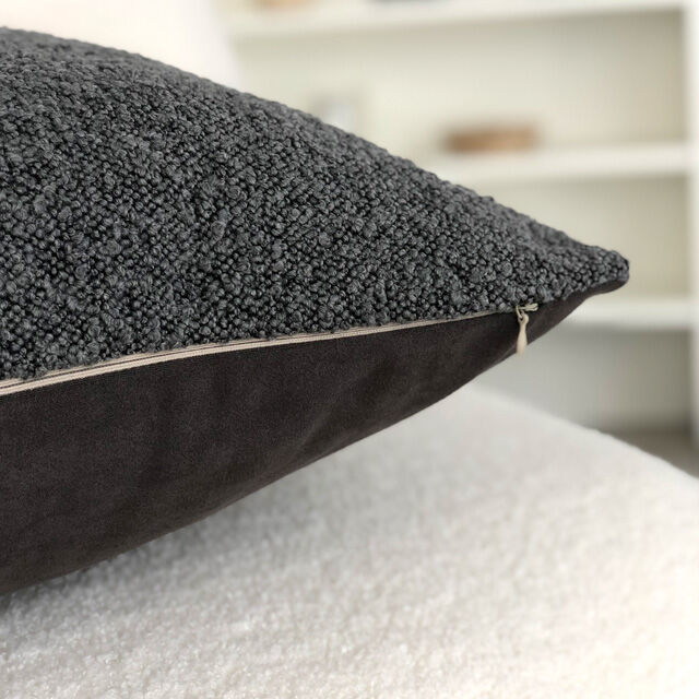 ティッキング　クッションカバー　45cm用　グレー　ボーダー　ジッパータグラベル ティッキング クッションカバー 45cm用 グレー ボーダー