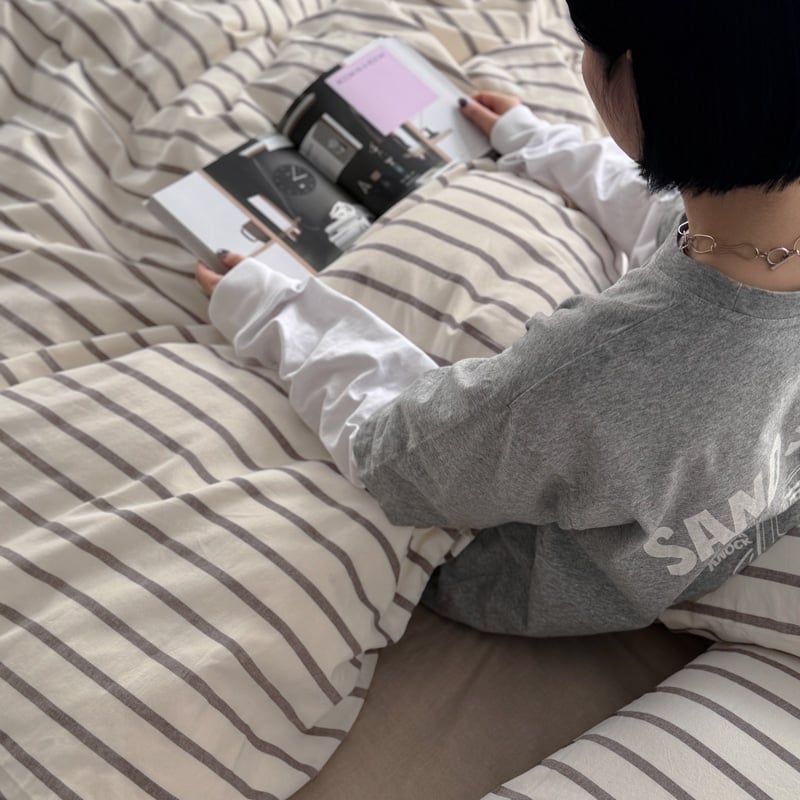 beddingsets-03091 Ecru × Mocha ストライプ 布団カバーセット |