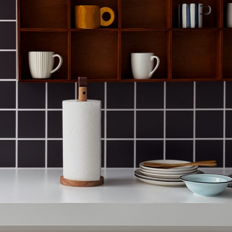 kitchen-03034 天然木×ヴィーガンレザー キッチンペーパーホルダー