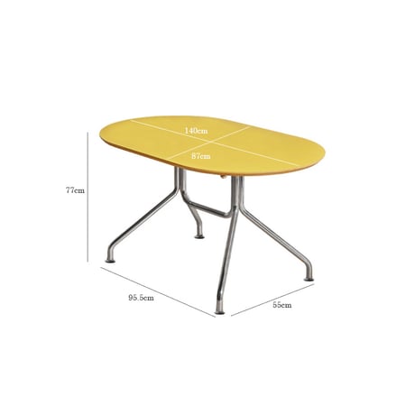 予約販売6月中旬～6月下旬頃発送予定　table-03227　プライウッド イエロー オーバルデスク 140cm×87cm