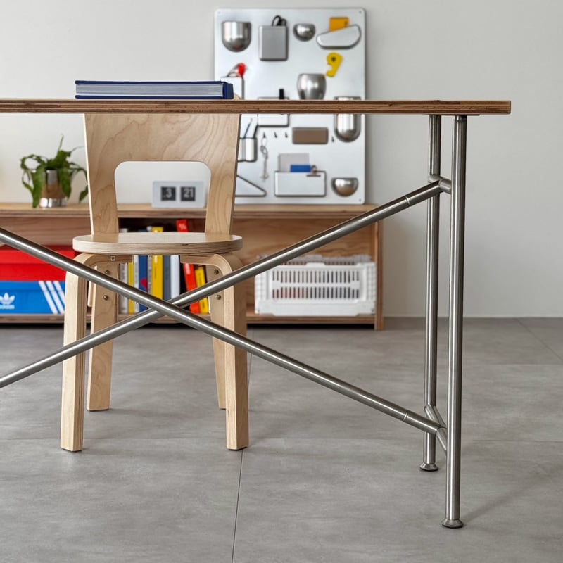 table-03206 ラーチ合板 × ステンレスフレーム デスク 120cm×60cm |