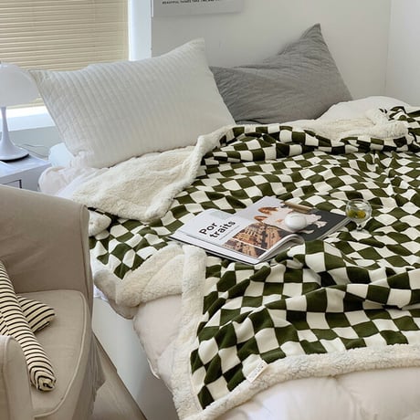 blanket-03040　チェッカーフラッグ ボア ブランケット 210cm×240cm 毛布