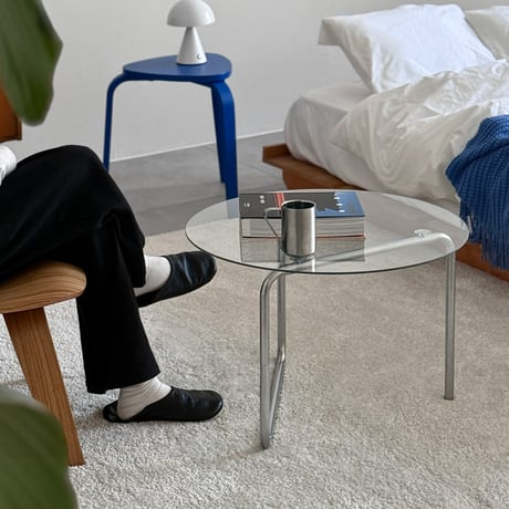 table-03150　ラウンドガラス コーヒーテーブル 60cm