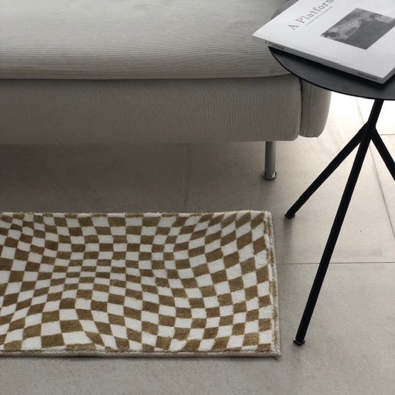 mat-03050 チェッカーフラッグ ラグ グリーン カーキ 40cm×60cm | ART
