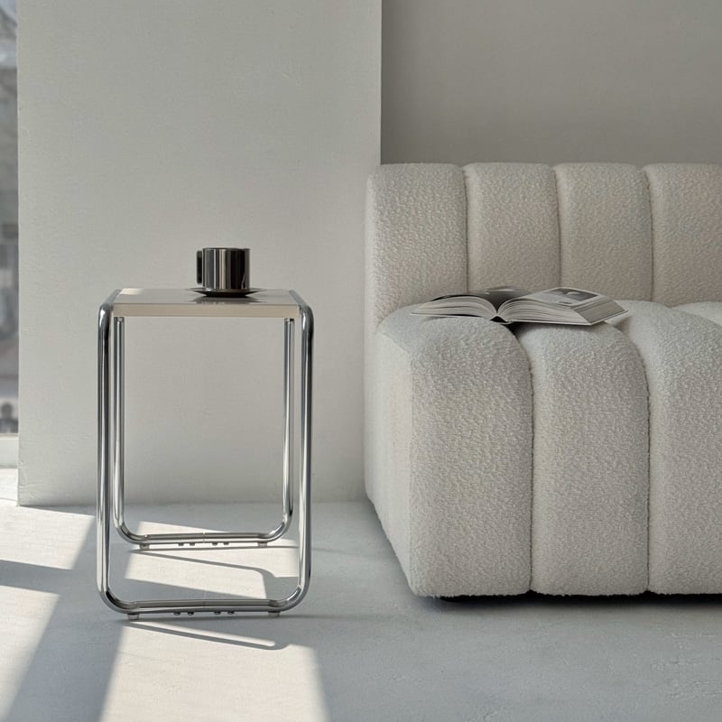 table-03178 クロームパイプフレーム ホワイト天板 サイドテーブル