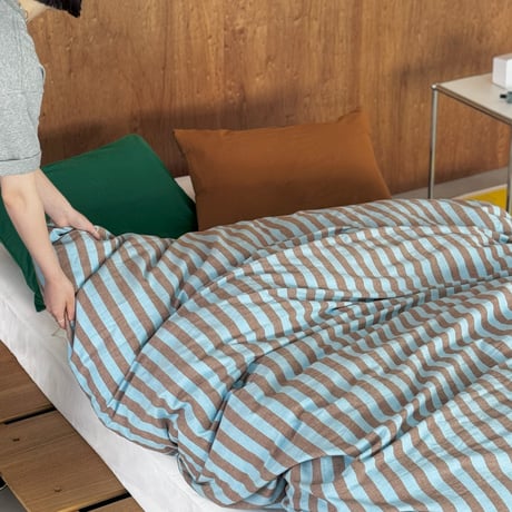 beddingsets-03108　stripe×green×brown 布団カバー 4点セット