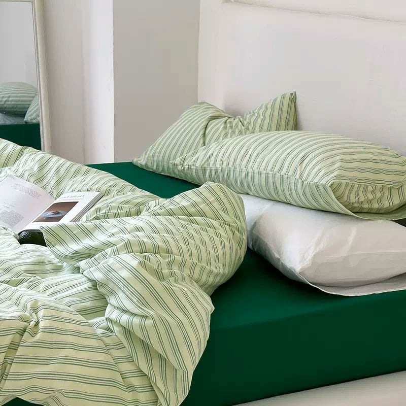 pillowcase-03008 cream×green クラスターストライプ 枕カバー 2 pillowcase-03008 cream×green クラスターストライプ 枕カバー 2