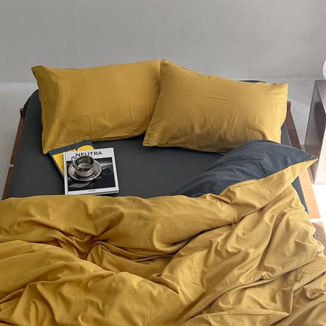 beddingsets-03057　yellow×gray 布団カバーセット