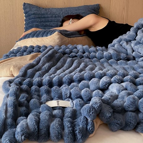 blanket-03041　Blanket ストライプ ラビットファーブランケット