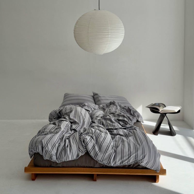 beddingsets-03086 gray×charcoal ダブルストライプ 布団カバーセ