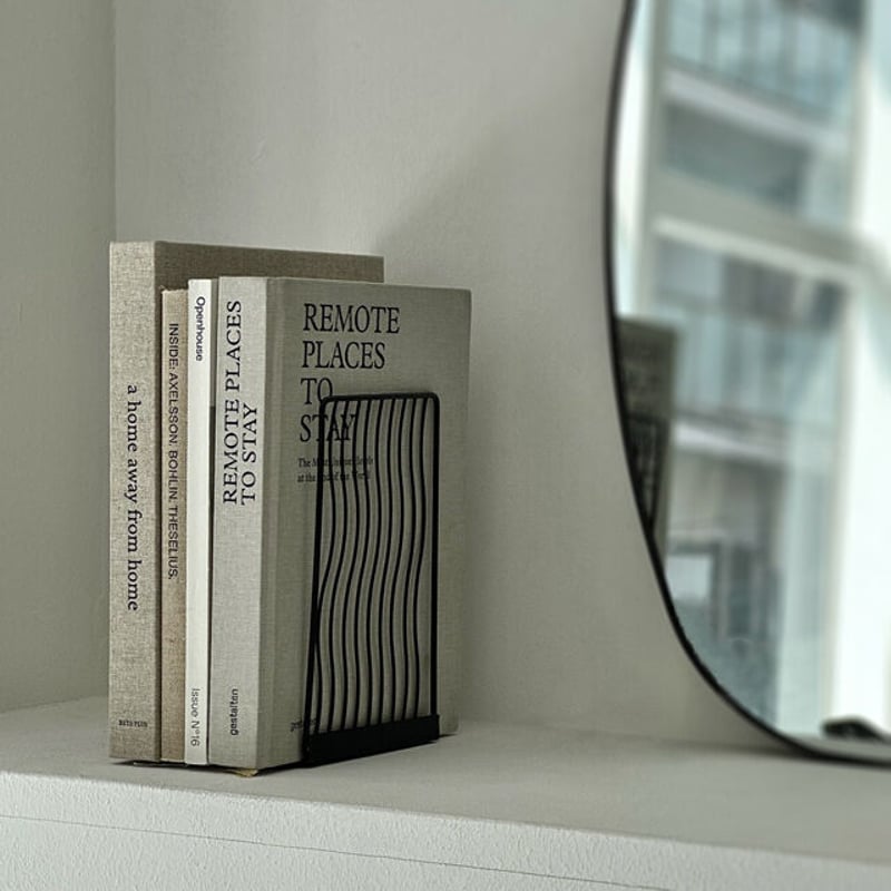 bookend-03018 wave line アイアン ブックスタンド 2個セット | AR