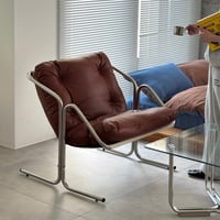 予約販売8月中旬～8月下旬頃発送予定　chair-03099　Stainless Sling Leather Lounge Chair ラウンジチェア 1人掛けソファ