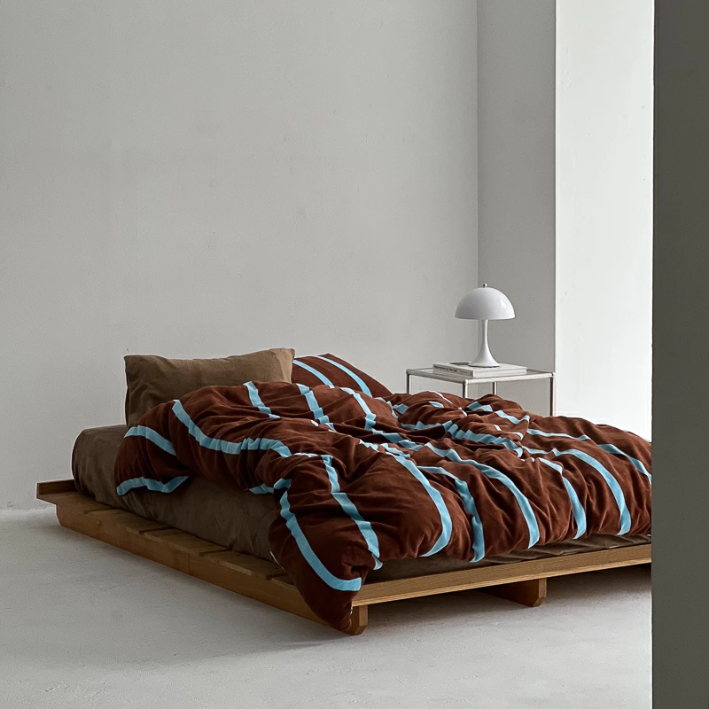 beddingsets-03060 brown×blue あたたか ファイバー厚手 起毛 スト