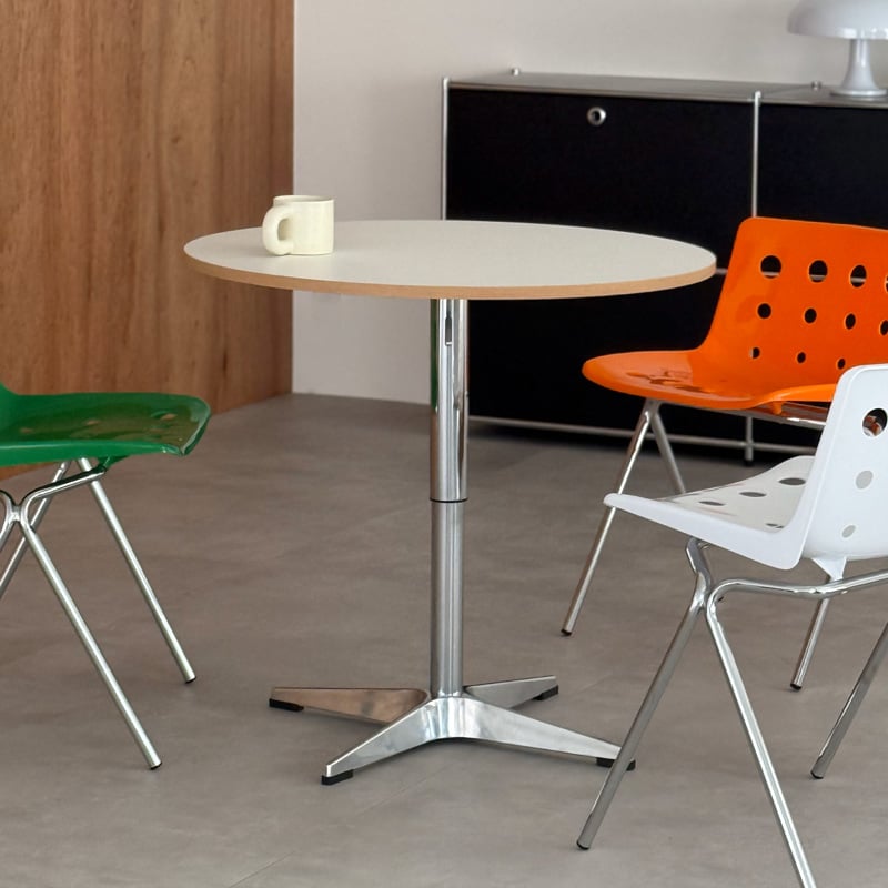 table-03181 昇降式 ラウンドテーブル ホワイト 直径80cm | ART OF B