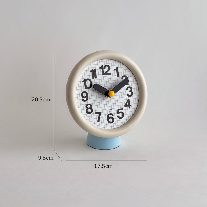 clock-03096 cream×blue スタンド付き ラウンド テーブルクロック 置き
