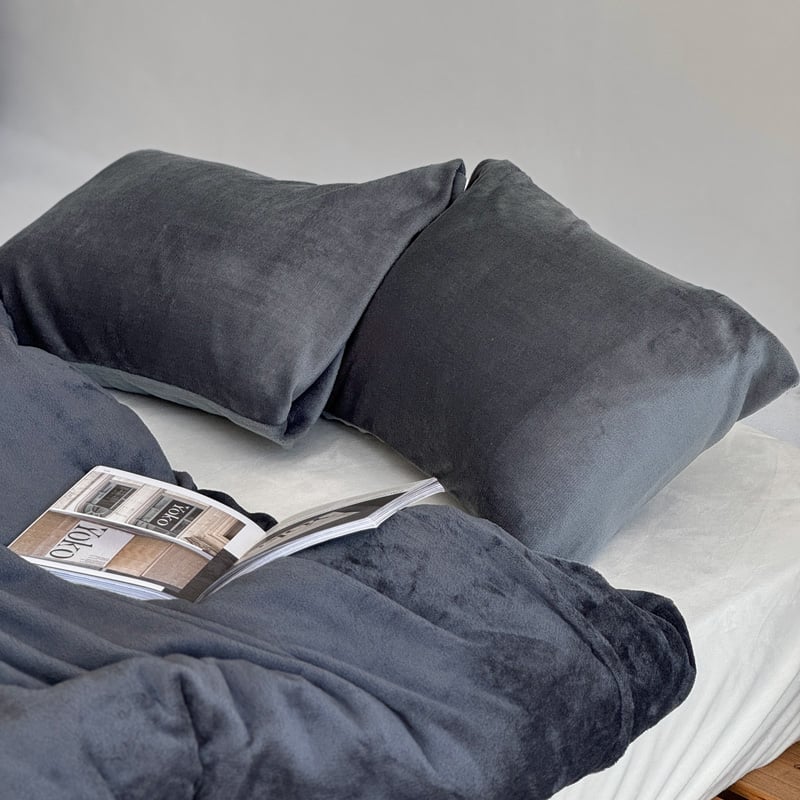 beddingsets-03076 charcoal×offwhite あたたか ファイバー厚