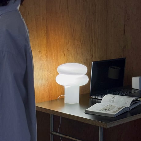 light-03397　USB ホワイトガラス 3色調光 テーブルランプ LED