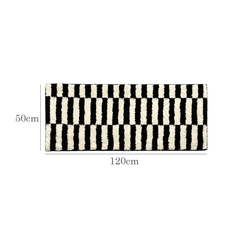 mat-03103 ブラック×ホワイト タイルチェッカー ラグ 50cm×120cm | AR
