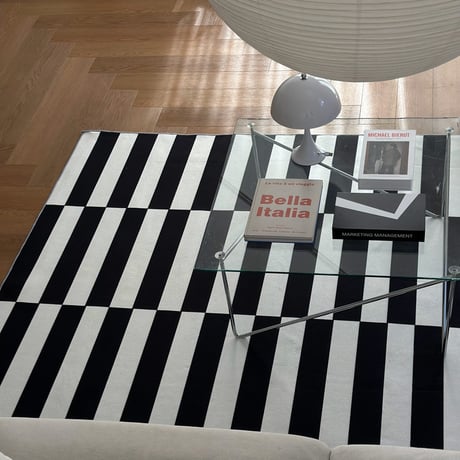 rug-03067　ホワイト＆ブラック ストライプラグ 140×200cm 160×230cm