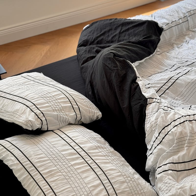 beddingsets-03062 white×black ストライプ 布団カバーセット |