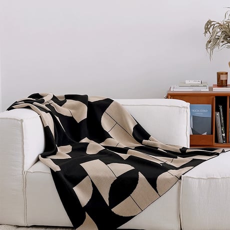 blanket-03053　geometric pattern ニットブランケット 130×180