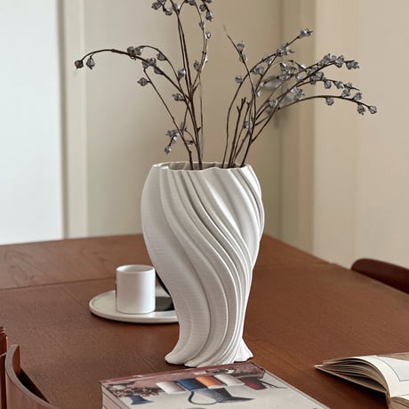 flowervase-03311　Graceful Twist 3Dプリンター セラミック フラワーベース 花瓶