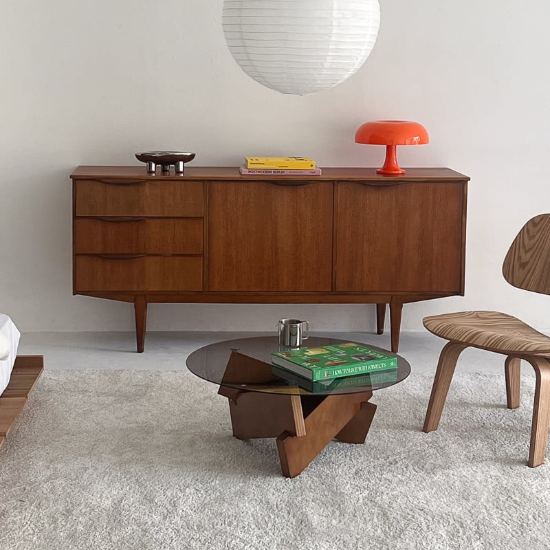 table-03176 ウッドベース ラウンドガラス コーヒーテーブル 70cm