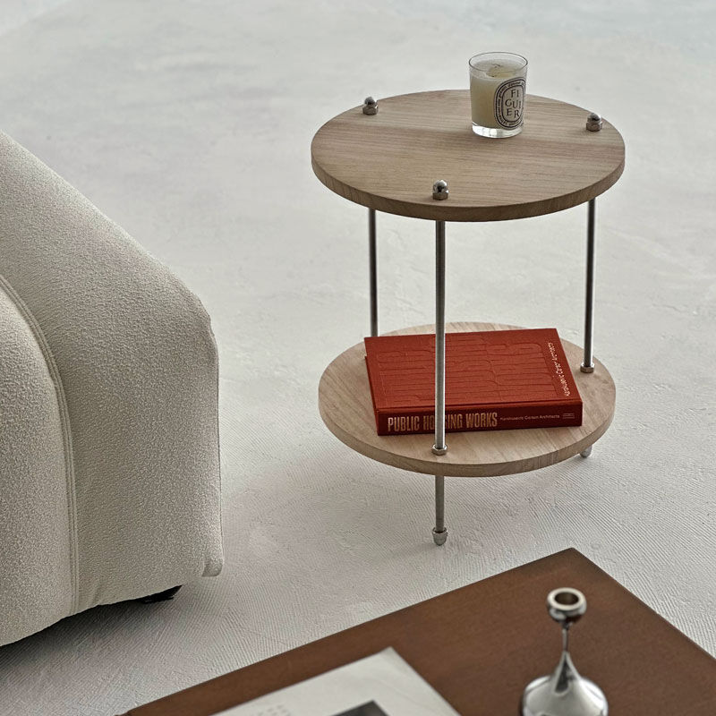 table-03097 天然木 ラウンド 2段 ステンレス サイドテーブル | ART OF