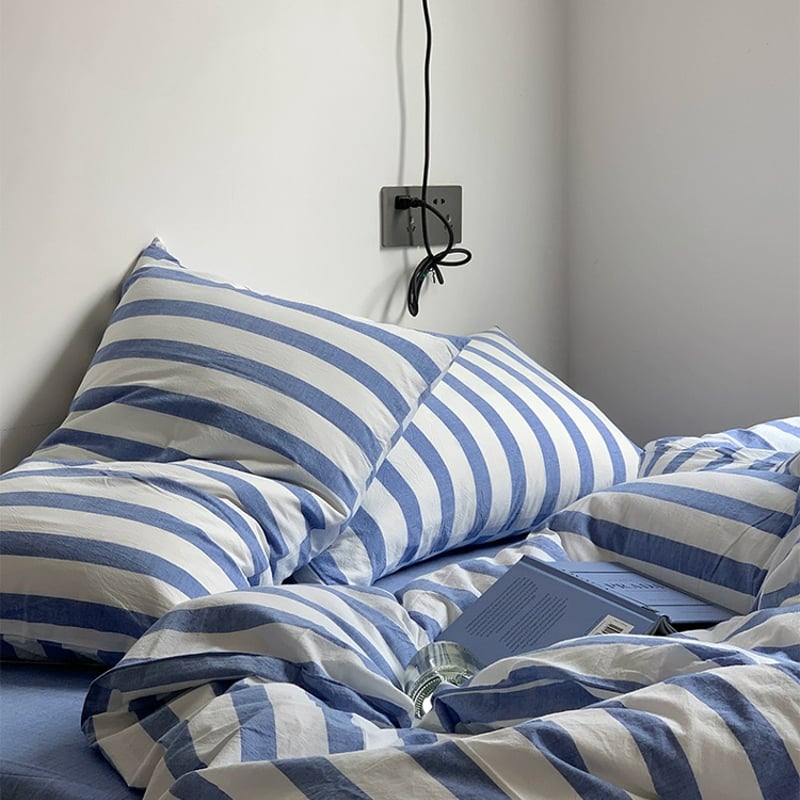 sheet-03002 white×blue ロンドンストライプ 掛け布団カバー シングル