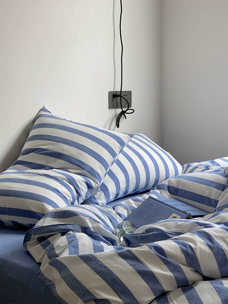 sheet-03002 white×blue ロンドンストライプ 掛け布団カバー シングル