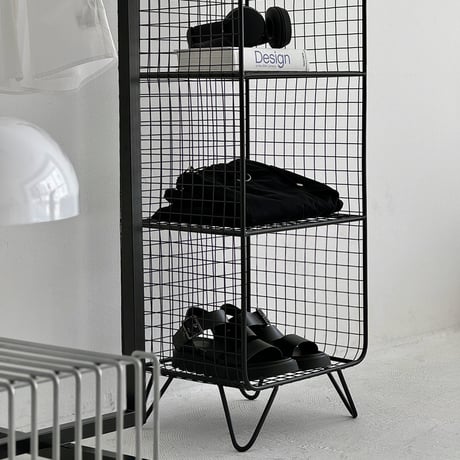 rack-03062　ブラック スタンド付き スチールメッシュ 3段ラック