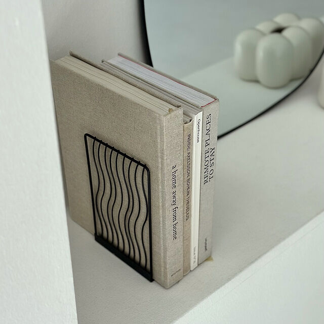 bookend-03018 wave line アイアン ブックスタンド 2個セット | AR