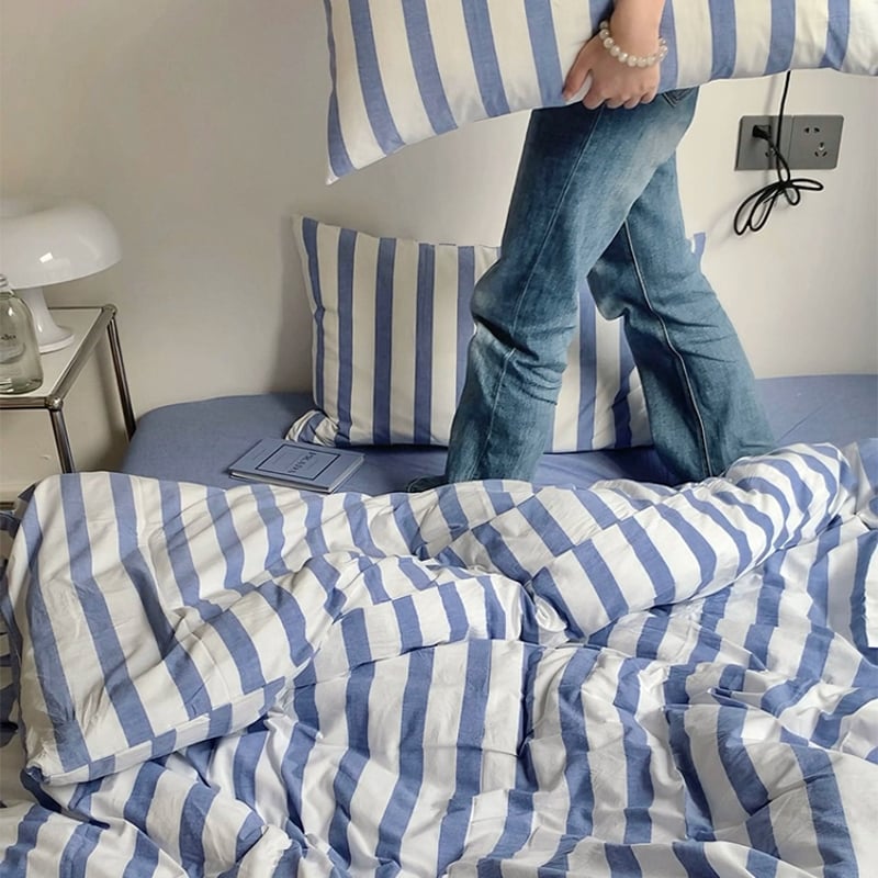 sheet-03002 white×blue ロンドンストライプ 掛け布団カバー シングル