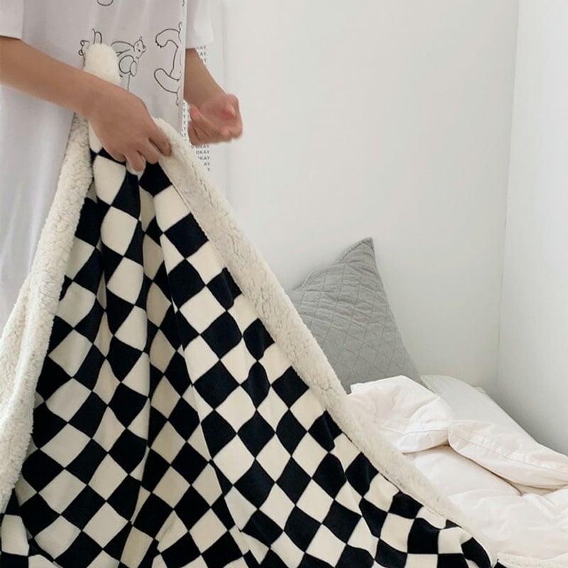 blanket-03040 チェッカーフラッグ ボア ブランケット 210cm×240cm 毛