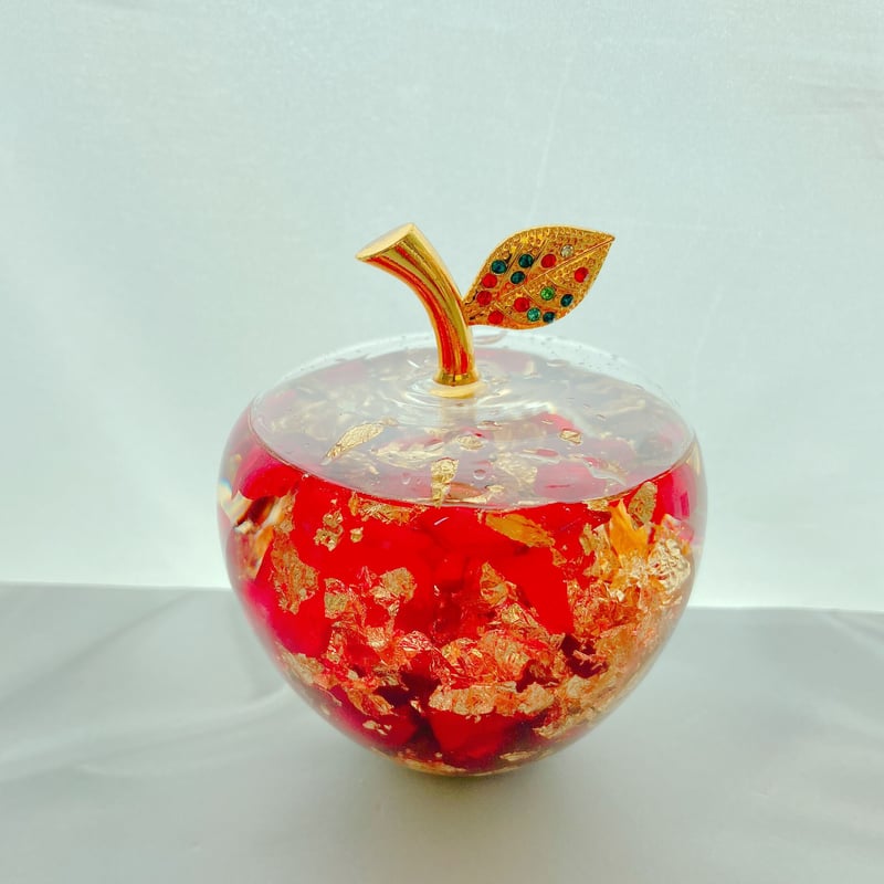 No.32 シマエナガのかくれんぼ♡りんごのオブジェ✨固まるハーバリウム