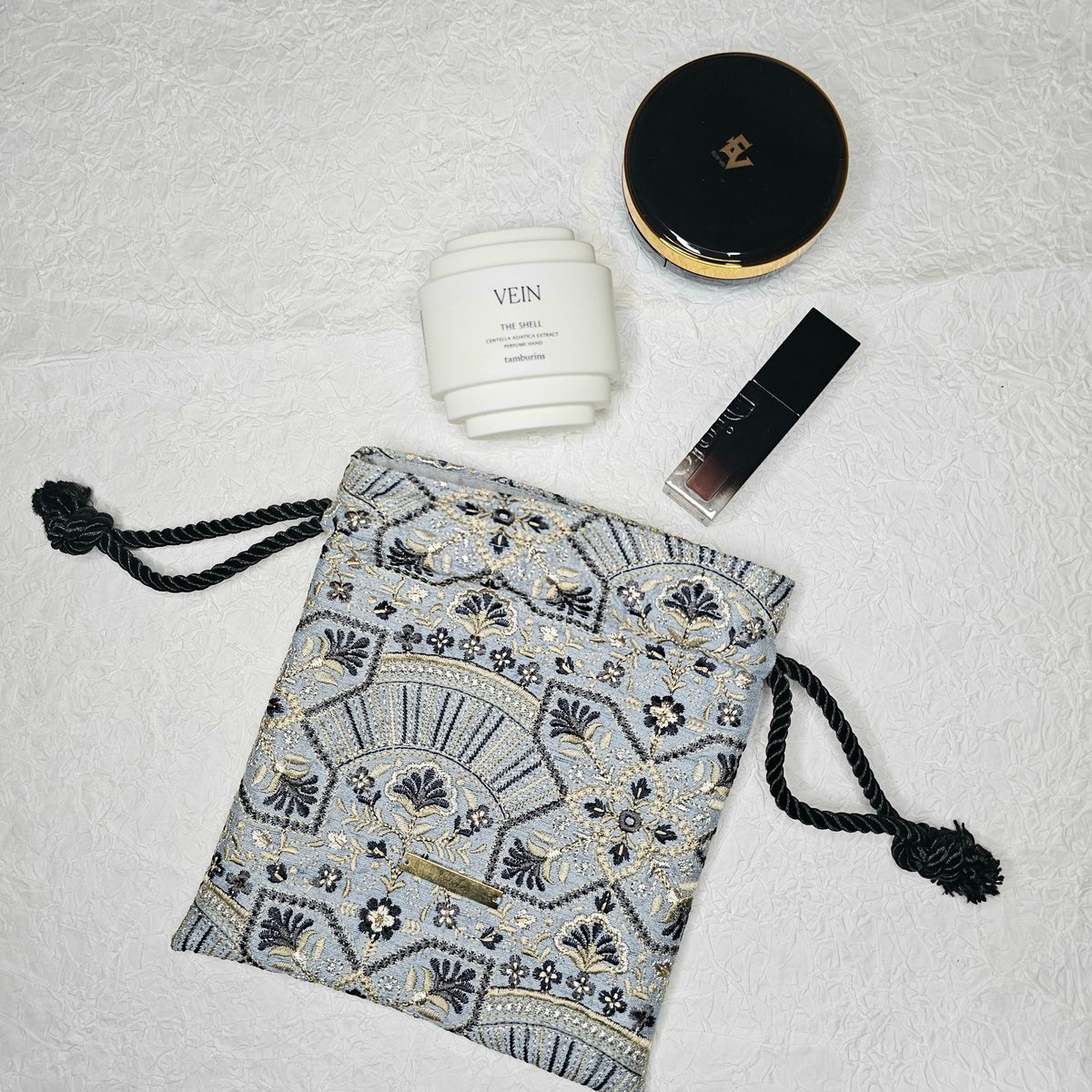 巾着ポーチ インド刺繍生地 ブルー | Lilili