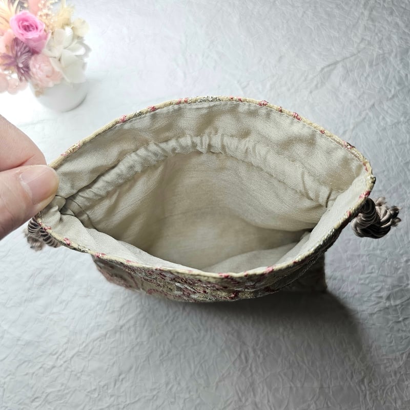 インド刺繍生地 ハンドル付きポーチ インド刺繍生地 ハンドル