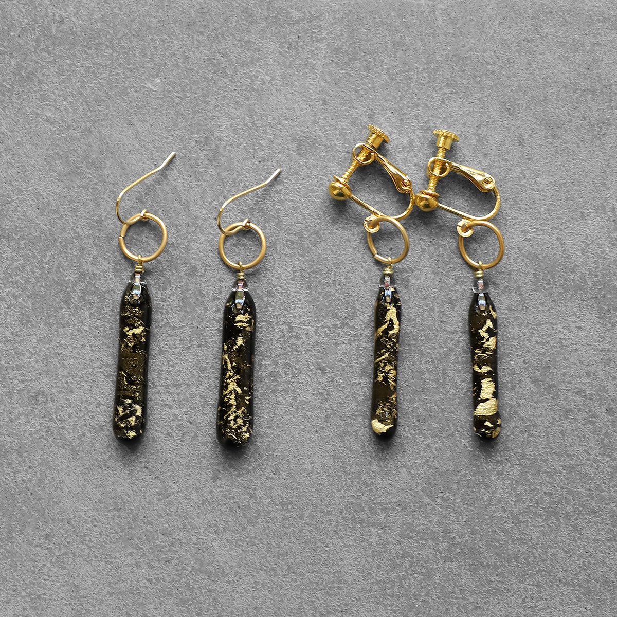 ギフト対応可】viivant スティックピアス・イヤリング（GOLD・黒 