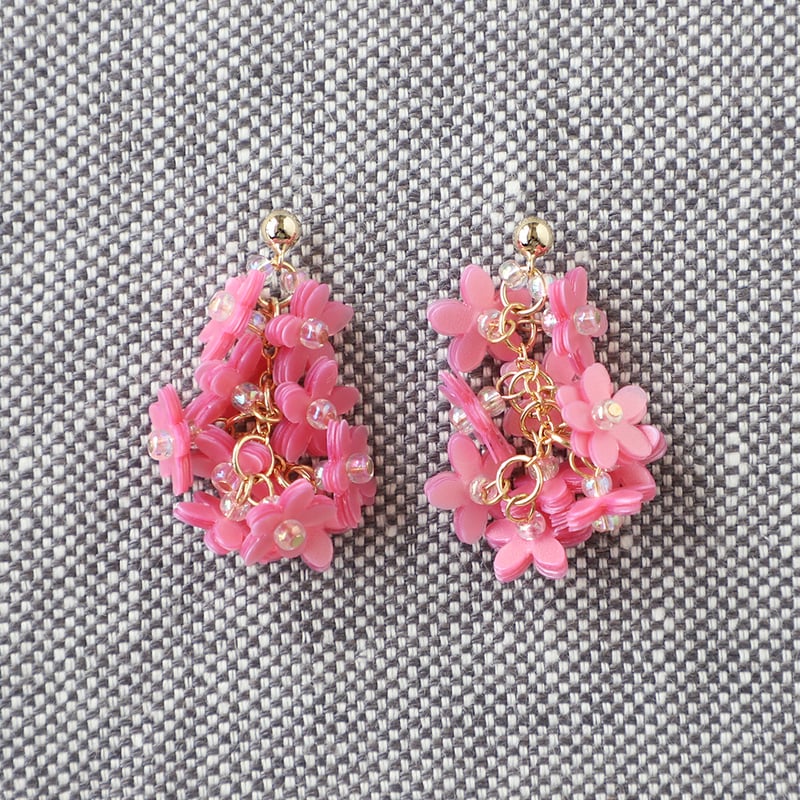 No.554 ピンクのお花のハンドメイドピアス THANKCHERRY flower 5段ピアス・イヤリング | はあと・フレンズ